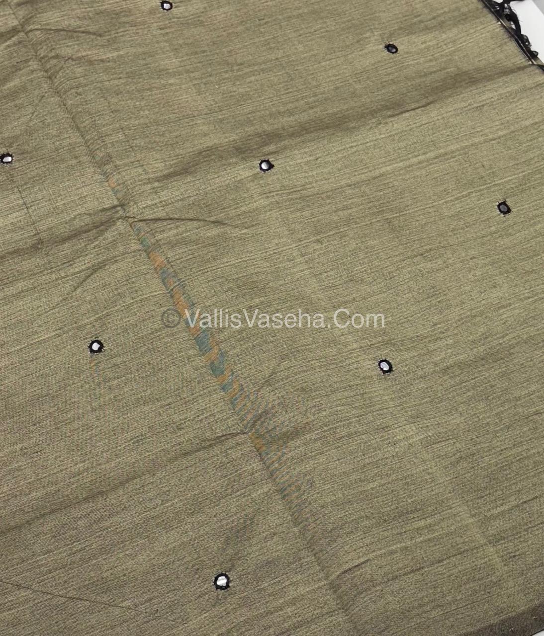 Poly Silk Mixed Cotton - Mirror Work Embroidery - Beige with Black - VVPCM001