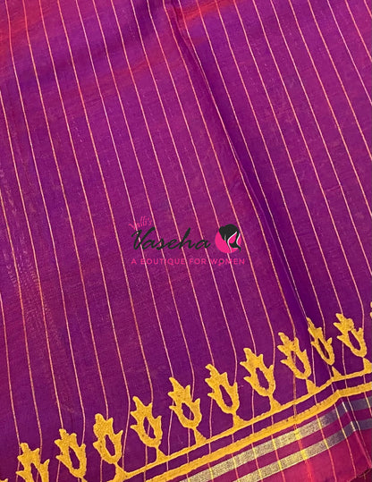 Pure Printed Silk Cotton Sarees - Purple - VVPSC004