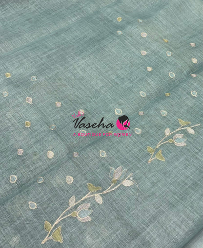 Linen Tissue Saree - Blue Shade - VVLTS003