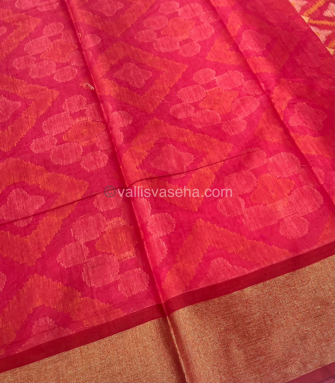 Banarasi Pochampally Weaving Semi Soft Cotton Saree - Pink with Merun - VVBPS001