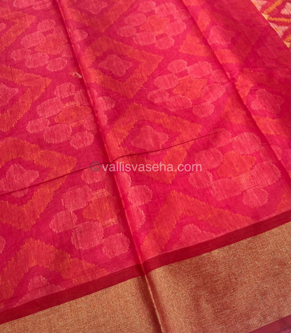 Banarasi Pochampally Weaving Semi Soft Cotton Saree - Pink with Merun - VVBPS001