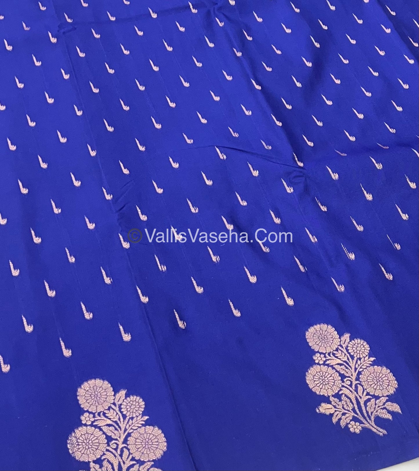 Semi Soft Silk - Flower  Butta Border - Blue Shade -VVSSS016