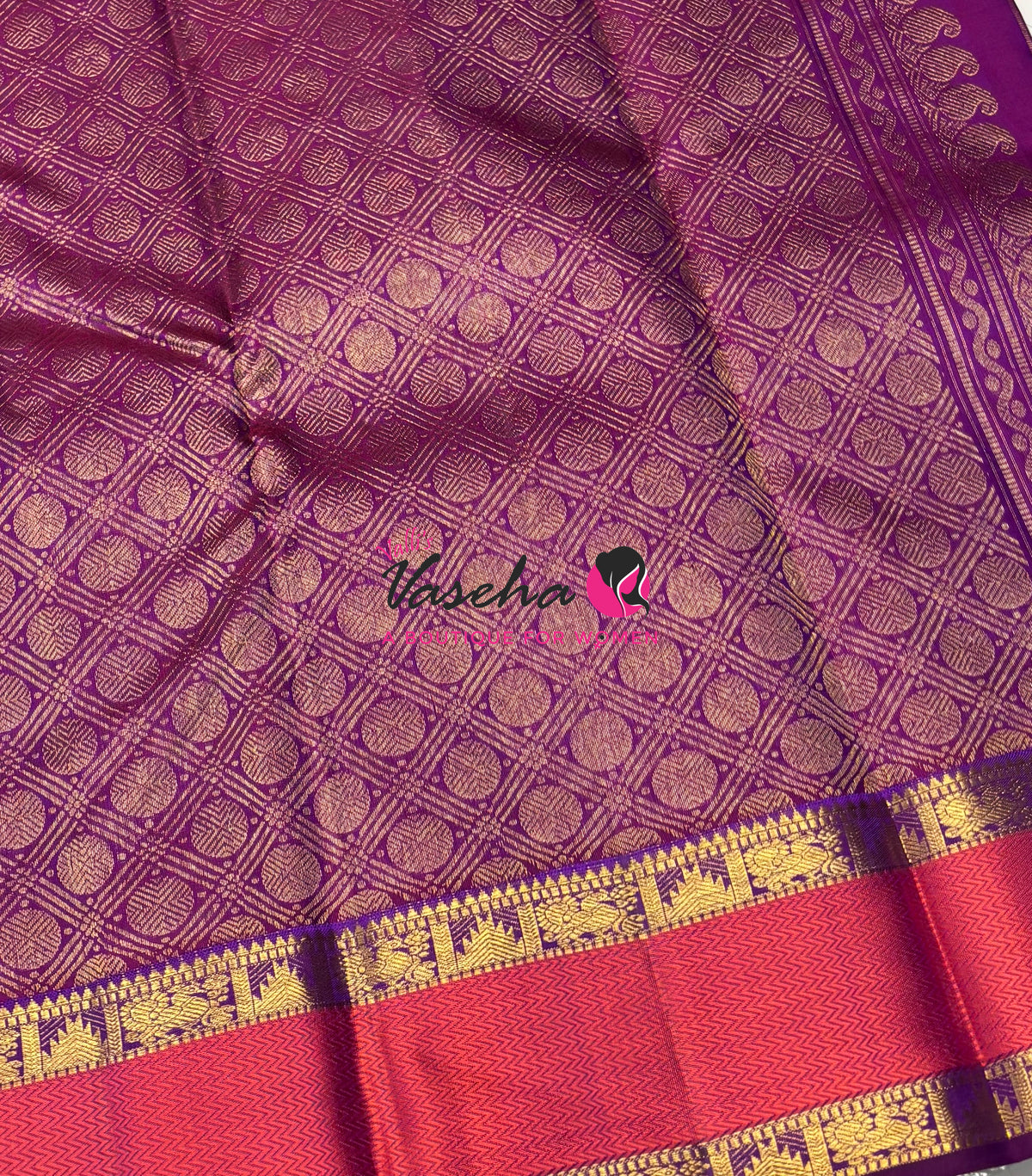 Pure Kanchipuram Silk Saree - Purple & Purplish Pink Combo - VVPS038