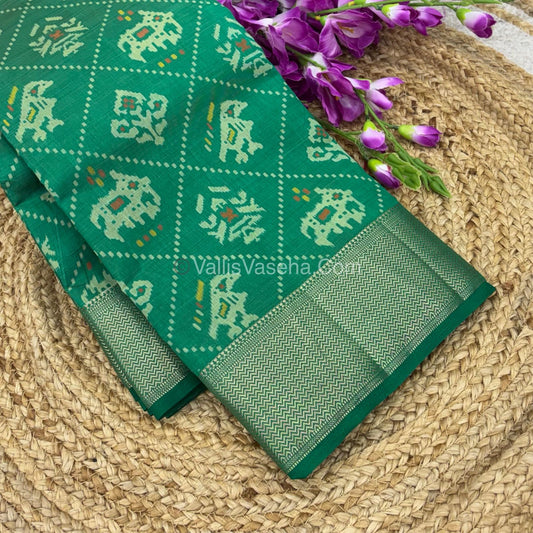 Semi Tussar Silk Saree - Ikkat / Pochampally Design - Ramar Green Shade - VVSTS034