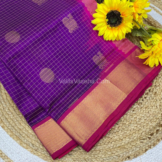 Pure Silk Cotton Saree - Mayil & Chakkaram Design - Purplish with Pink Combo - VVMC002