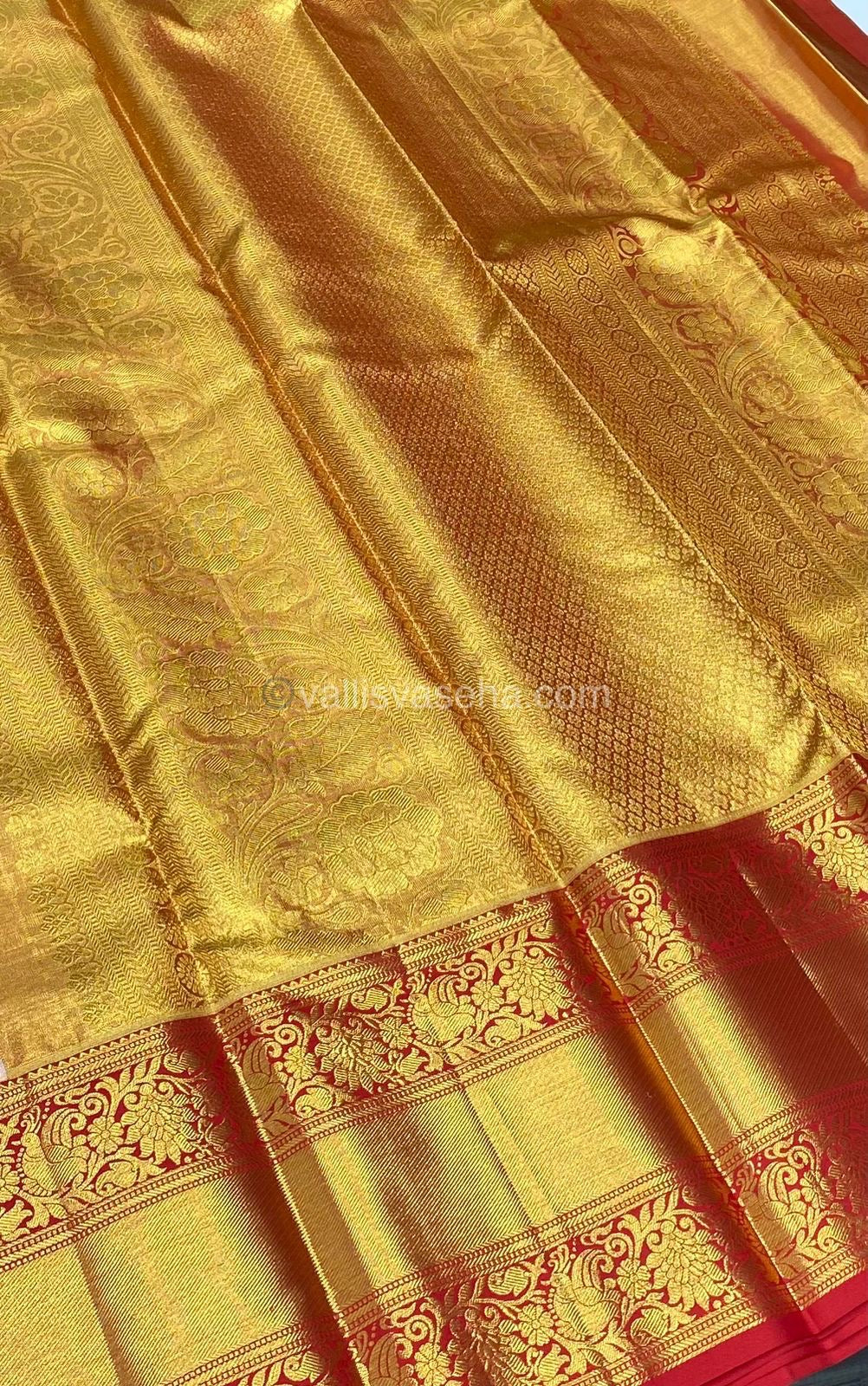 Pure Kanchipuram Silk Saree - Bridal Tissue - Light Pink with Red Combo - VVPS006