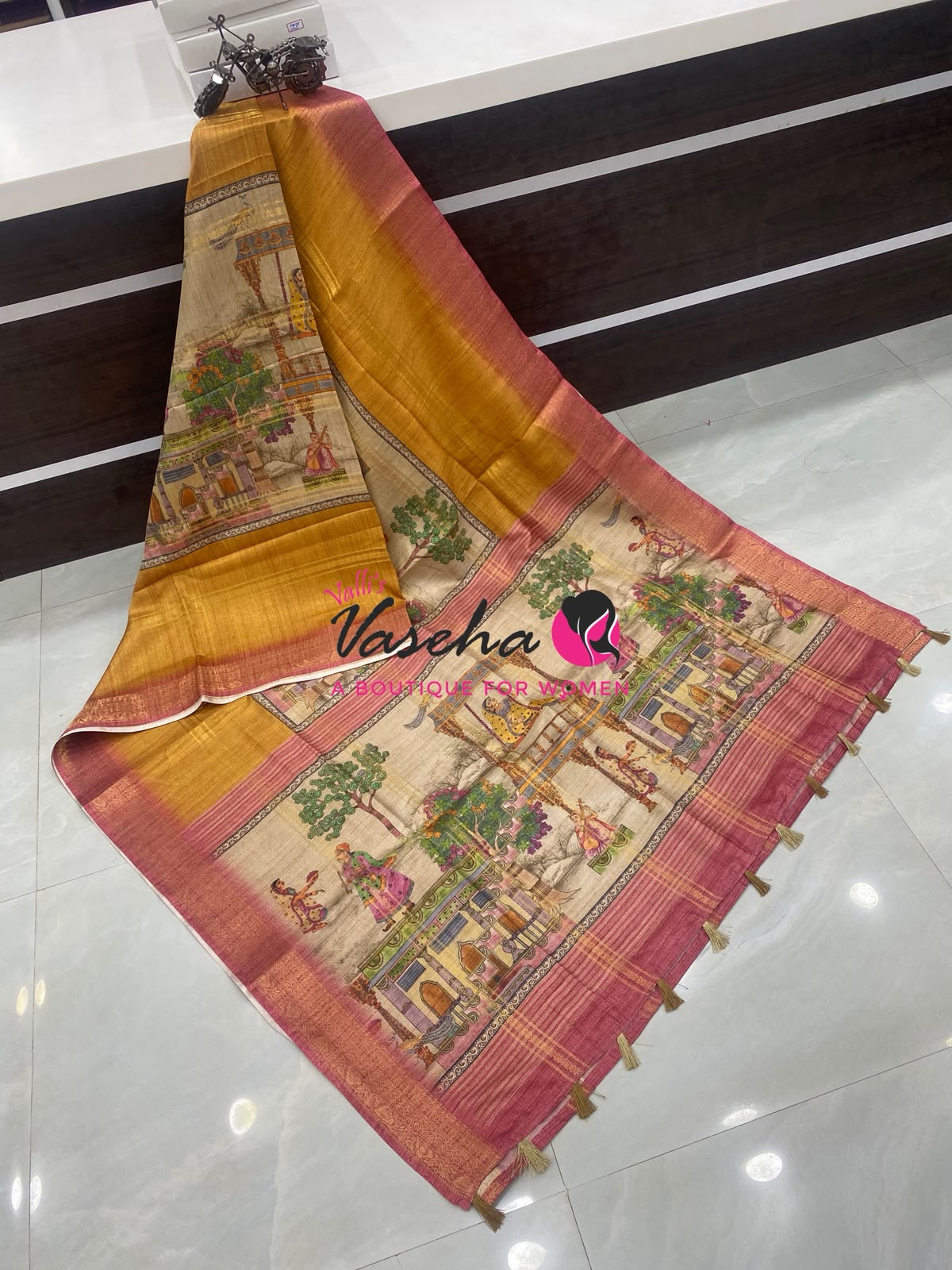 Semi Art Silk Saree - Mustard Yellow & Peach Shade - VVSAT002