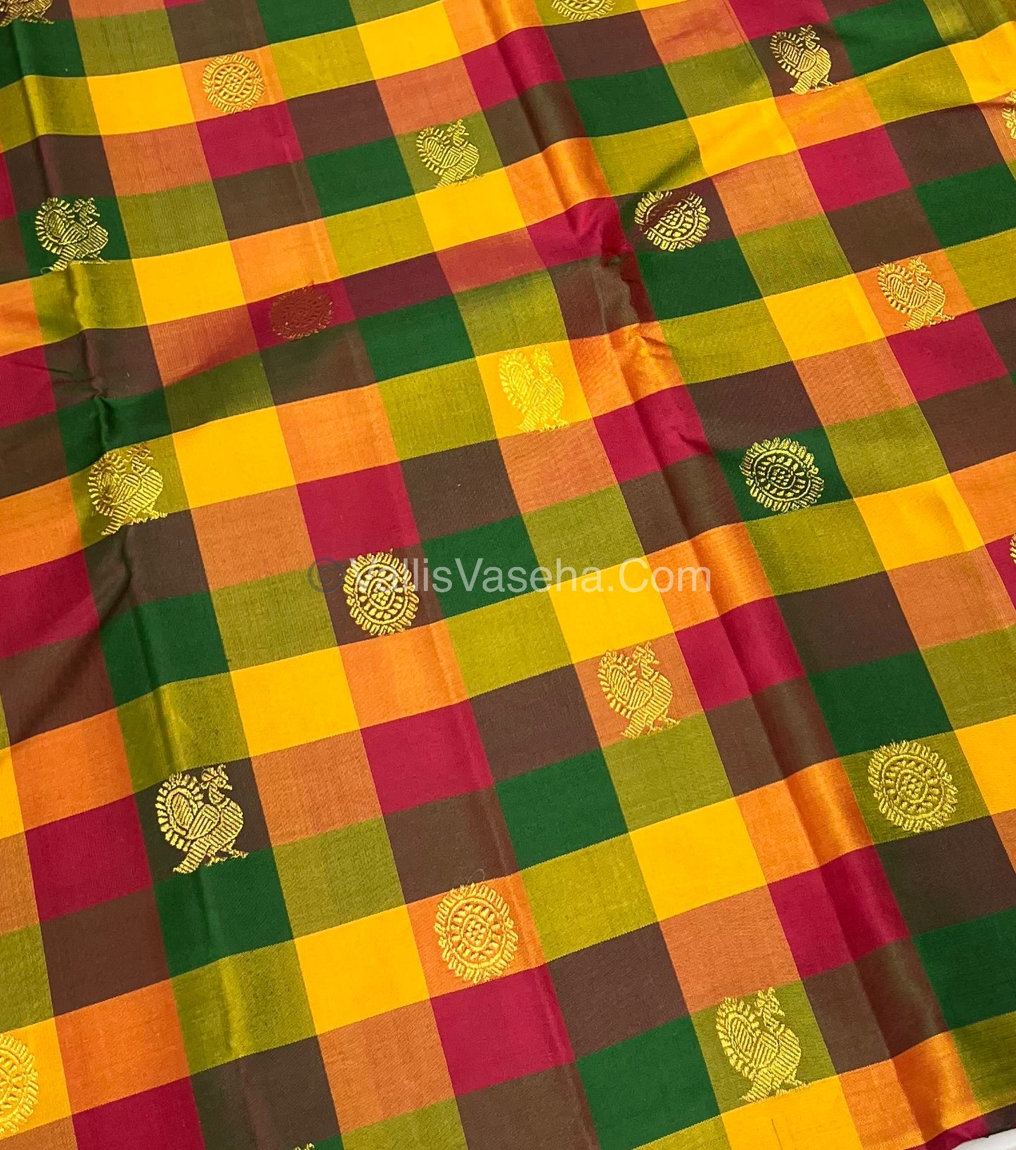 Pure Kanchipuram Silk Saree - Pazhum Pazhamum Checks - VVPS017
