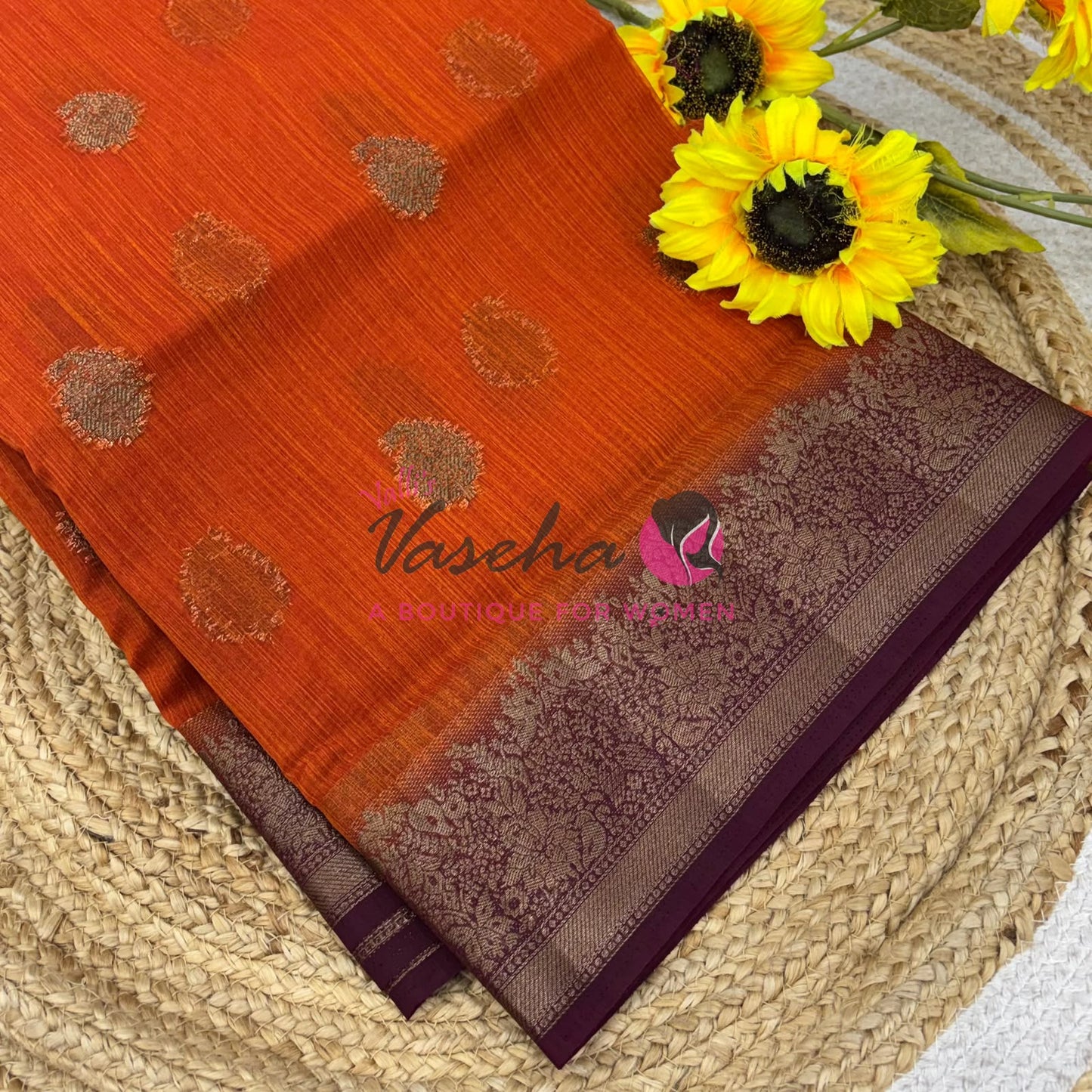 Bamboo Silk Saree- Orange with Brown Shade - VVBSS014