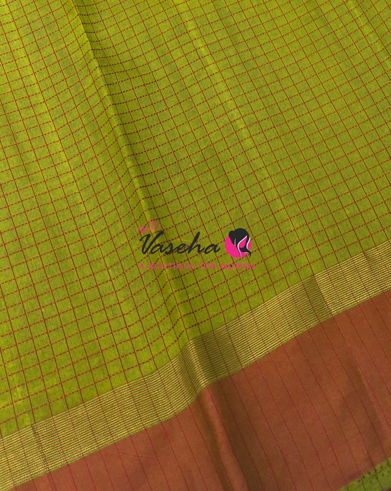Semi Silk Saree - Thread Work Weaving - Green With Rust Orange - VVSSS0038