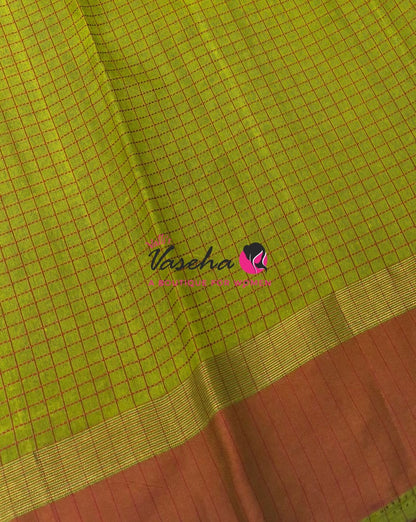 Semi Silk Saree - Thread Work Weaving - Green With Rust Orange - VVSSS0038