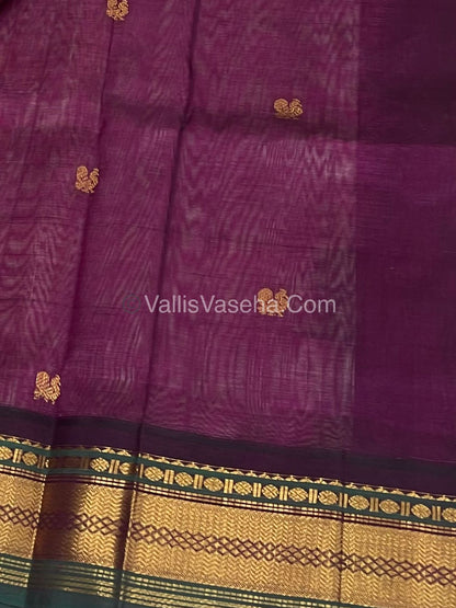 Pure Korvai Silk Cotton Saree - Pink with Purple - VVKSC004