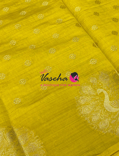 Semi Tussar Silk Saree | Lemon Yellow Shade |VVSTS056