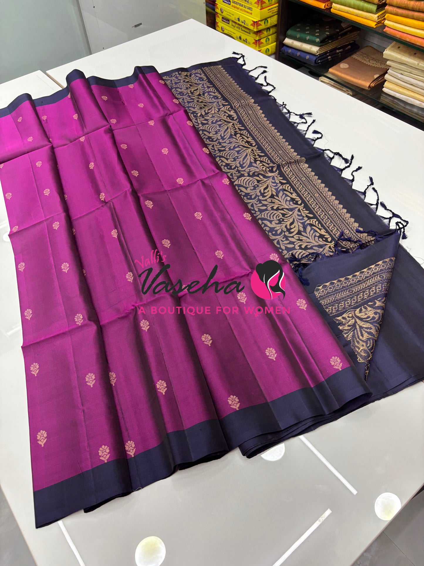 Half Mixed  Soft Silk Saree - Purple & Navy Blue - VVPSS073