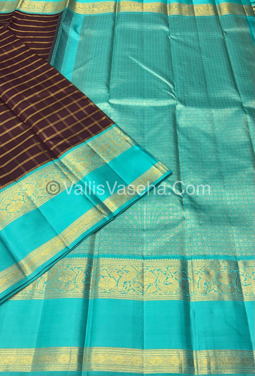 Pure Vintage Korvai Kanchipuram Silk Saree - Brown & Blue Combo - VVPS034