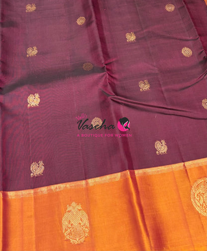Pure Kanchipuram Silk Saree - Maroon & Orange Combo - VVPS046