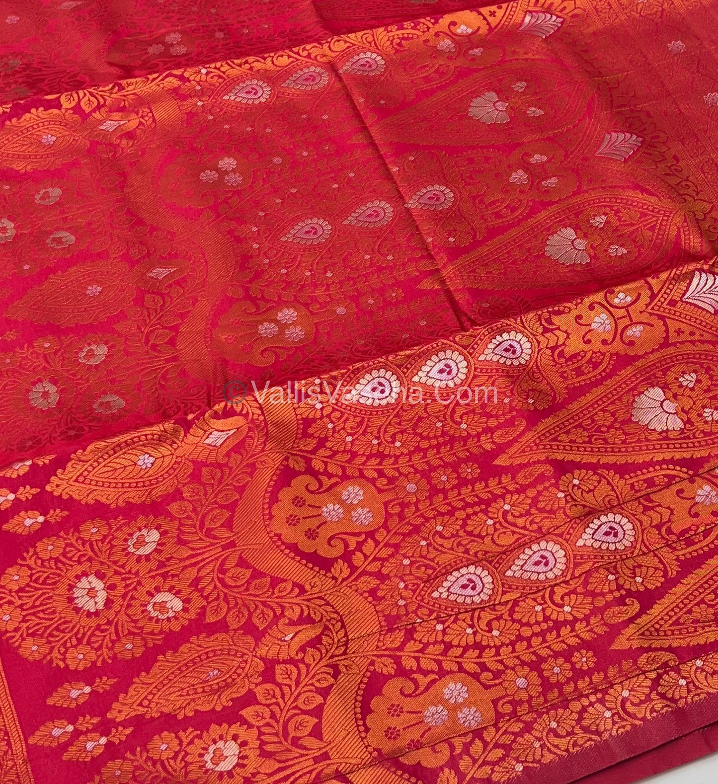 Semi Soft Silk - Border Butta  - Dark Pink Shade -VVSSS010