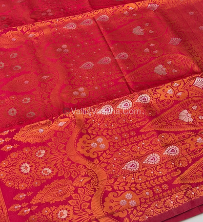 Semi Soft Silk - Border Butta  - Dark Pink Shade -VVSSS010