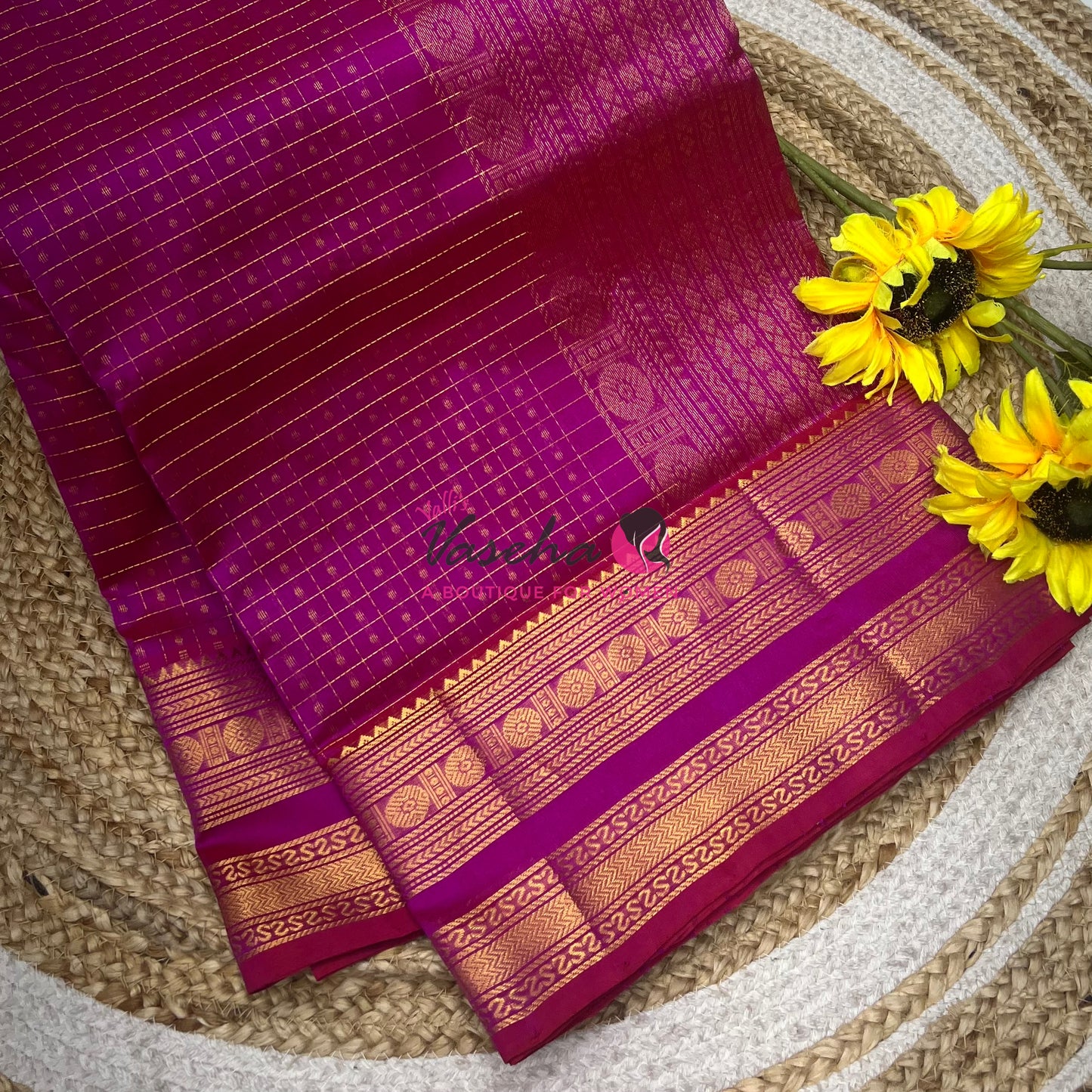 Pure Silk Cotton Saree | Blue With Pink Shade |Lakshadeepam Design VVPLD002