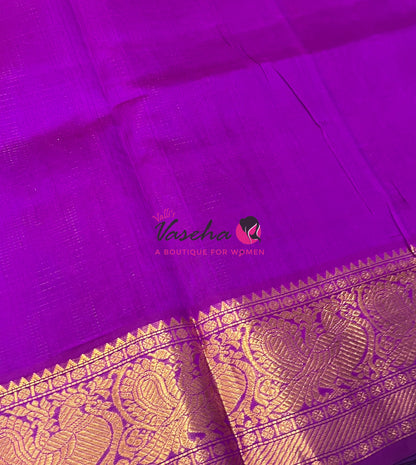 Pure Silk Cotton Saree - Vairavoosi checks - Mayil & Chakkaram - Violetish Blue With Purple - VVMCV001