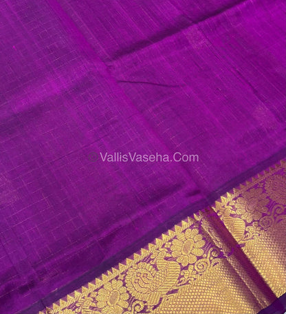 Pure Korvai Silk Cotton - Checks Pattern - Purple  Shade  - VVKSC031