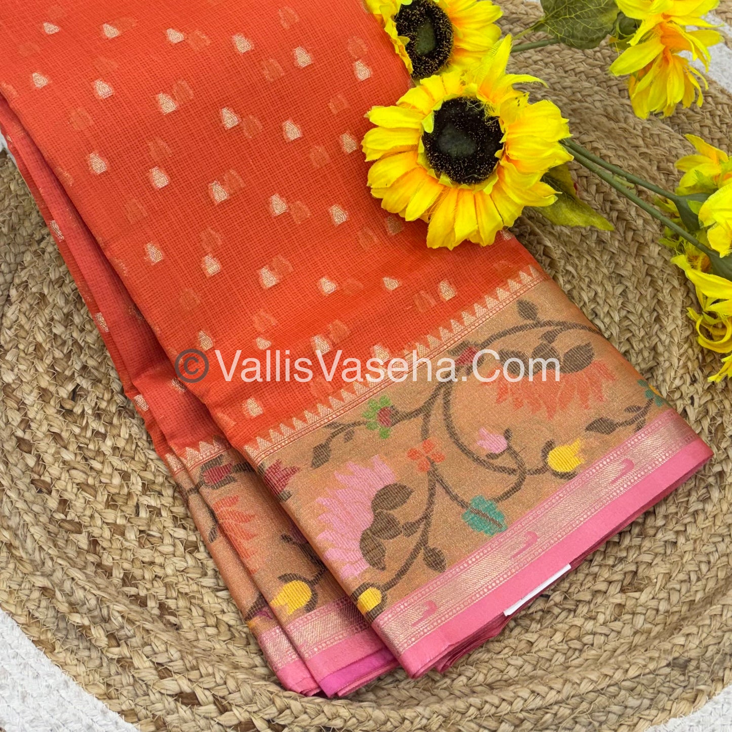 Kota Saree - Paithani Border -Orange with Pink - VVKPS001