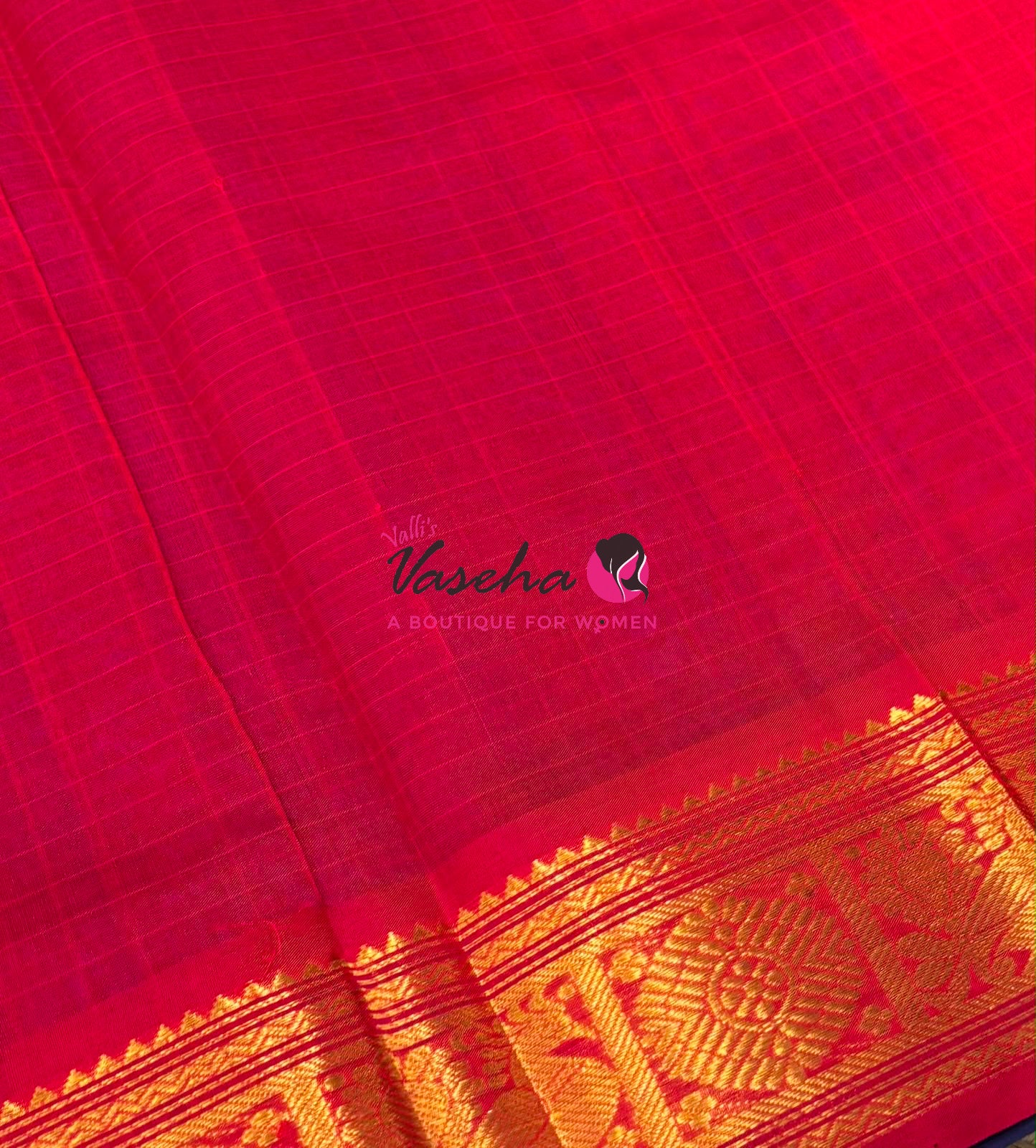 Pure Silk Cotton Saree - Blue With Red - Lakshadeepam Design - VVPLD001