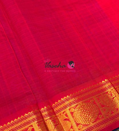 Pure Silk Cotton Saree - Blue With Red - Lakshadeepam Design - VVPLD001