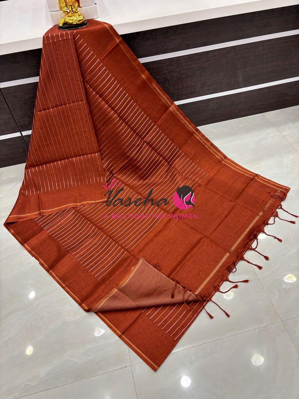Semi Tussar Silk Saree | Rust Orange Shade |VVSTS049