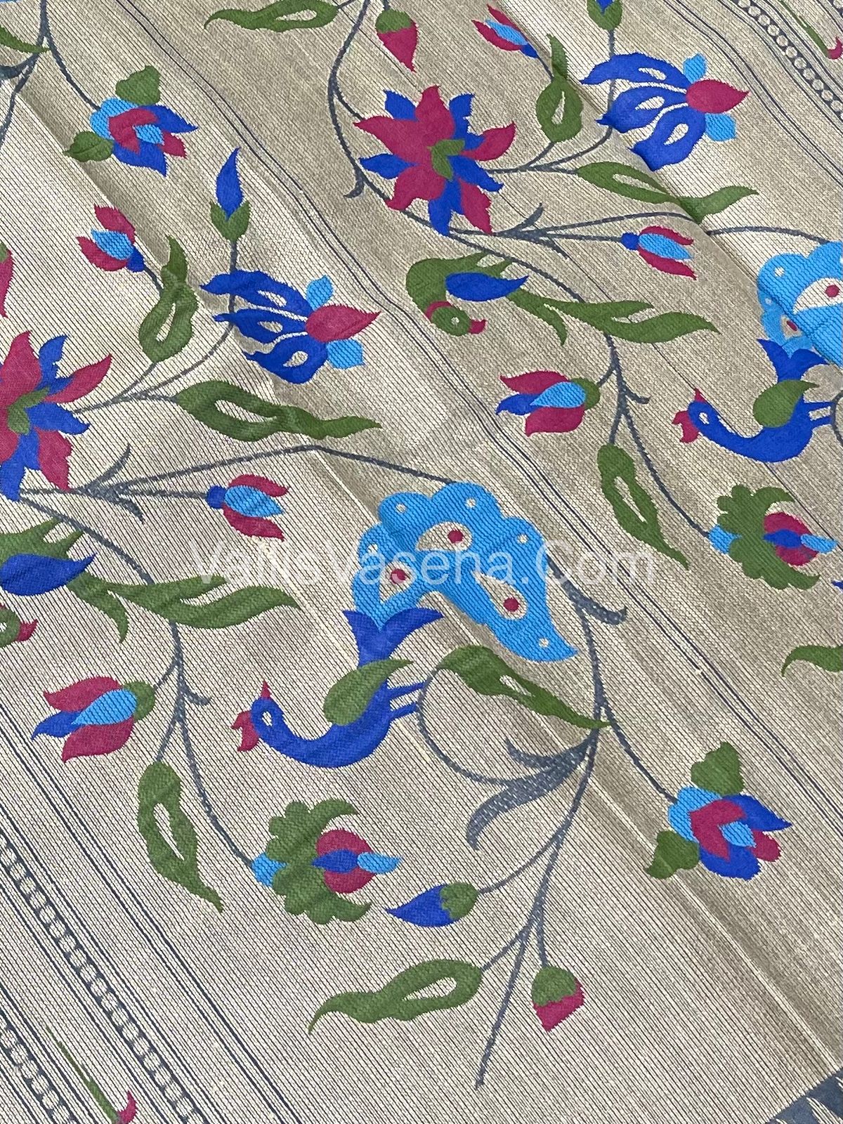 Semi Raw Silk - Paithani Design Weaving - Grey Shade - VVRS005