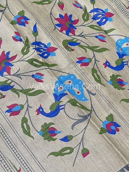 Semi Raw Silk - Paithani Design Weaving - Grey Shade - VVRS005