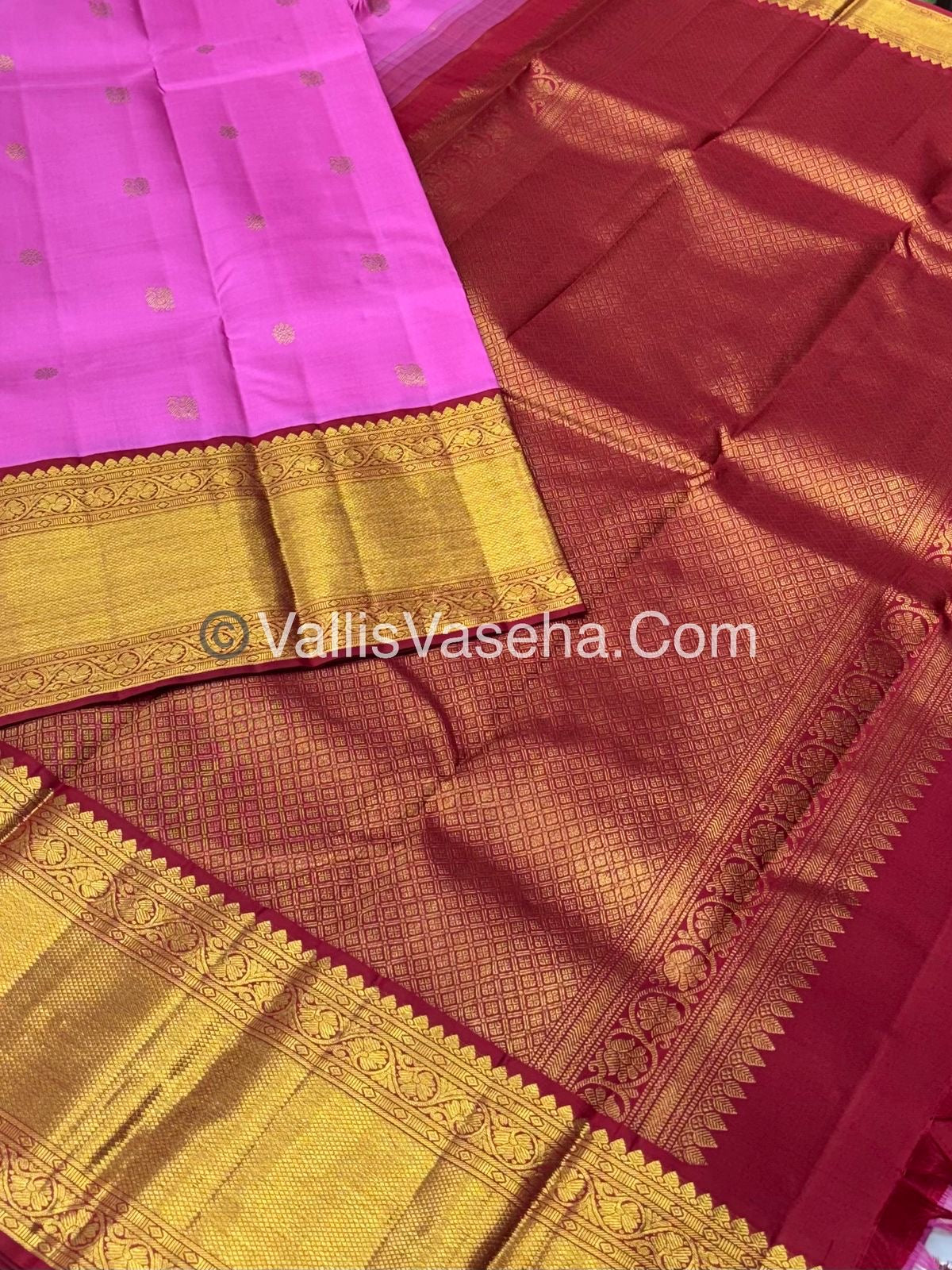 Pure Vintage Korvai Kanchipuram Silk Saree - Shade of Pink & Shade of Red Combo - VVPS025