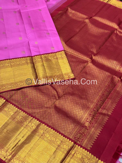Pure Vintage Korvai Kanchipuram Silk Saree - Shade of Pink & Shade of Red Combo - VVPS025