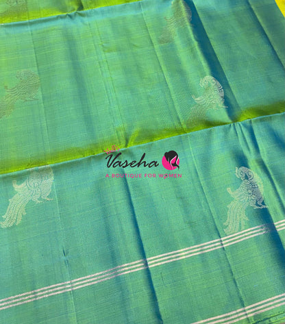 Pure Soft Silk Saree  - Dual Tone Green & Yellow Combo - VVPSS140
