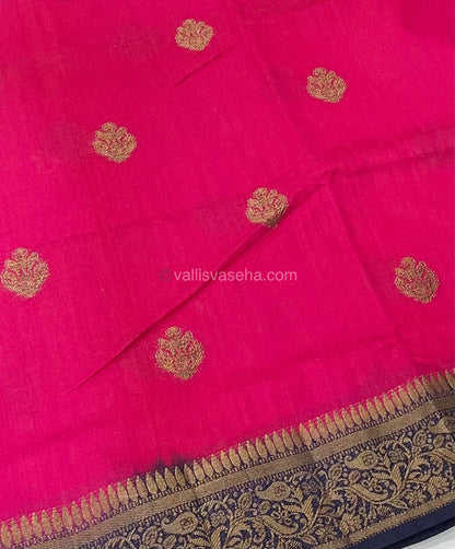 Bamboo Silk Saree - Rani Pink with Navy Blue Shade - VVBSS001