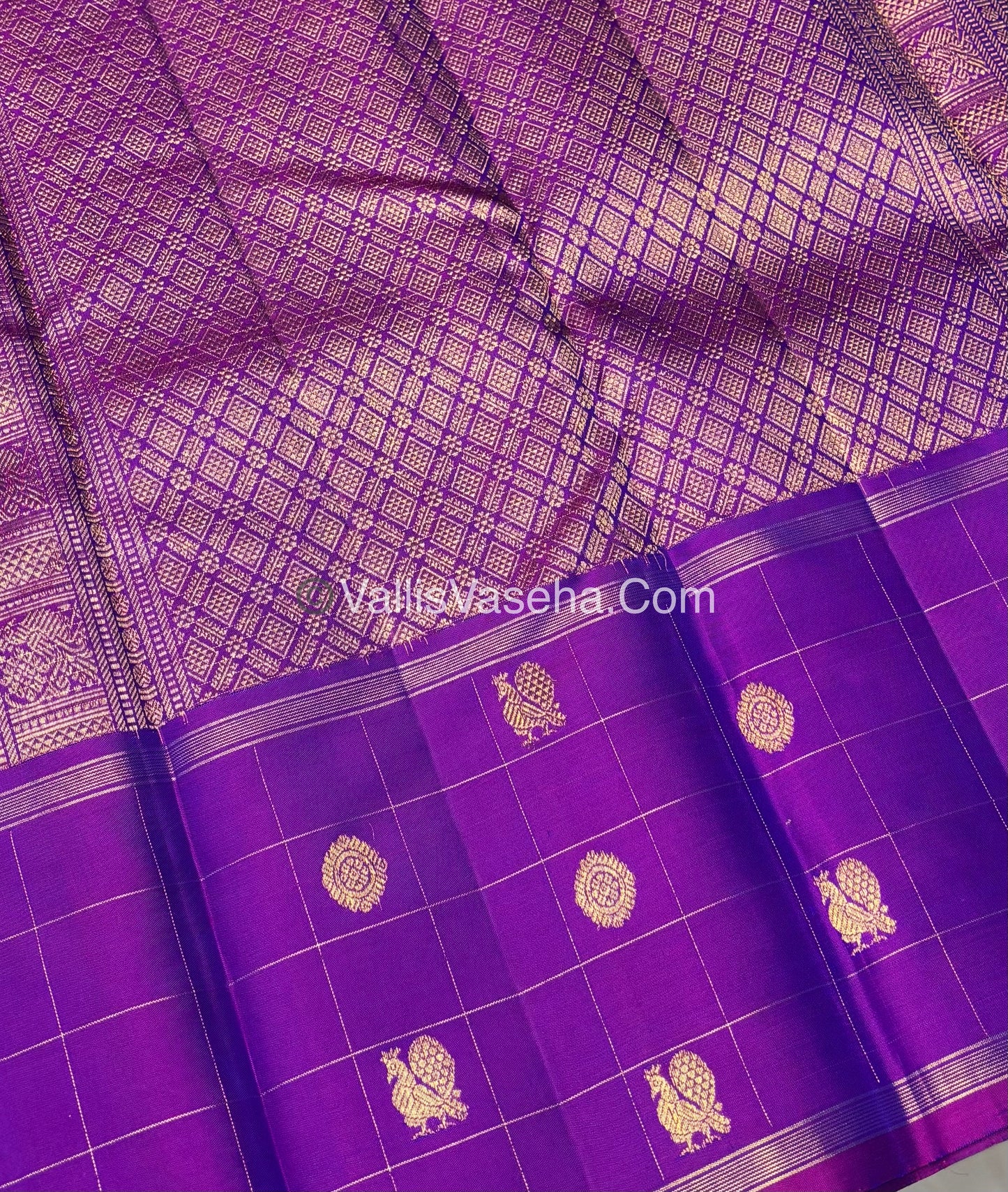 Pure Kanchipuram Silk Saree - Peacock Blue & Purple Combo - VVPS027