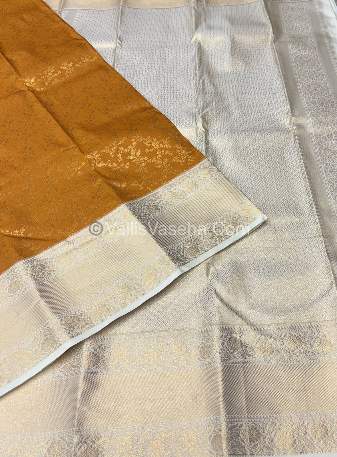 Semi Bridal Kanchipuram Silk - Mustard Yellow With Cream Shade  - VVSBK001