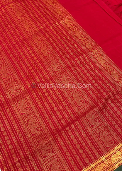 Pure Silk Cotton Saree - Retta Mayil Design - Red Shade - VVRMS001