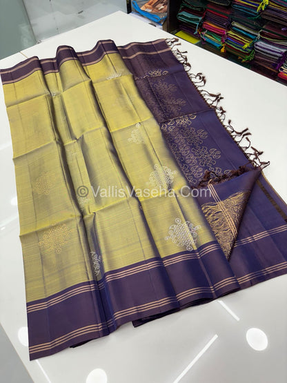 Pure Soft Silk Saree - Kolam Design - Olive Green & Purple Shade - VVPSS074