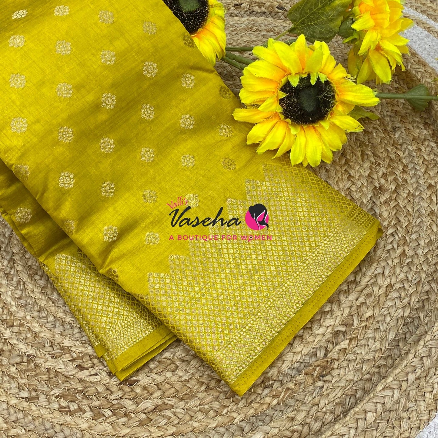 Semi Tussar Silk Saree | Lemon Yellow Shade |VVSTS057