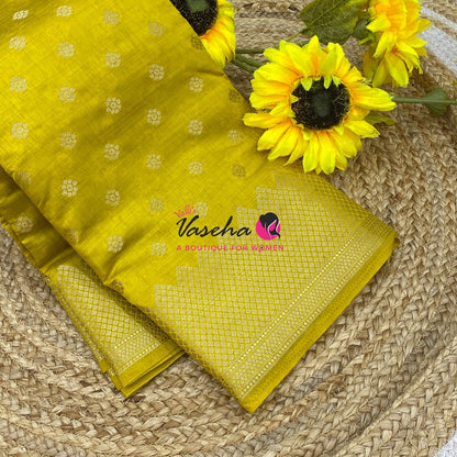 Semi Tussar Silk Saree | Lemon Yellow Shade |VVSTS057