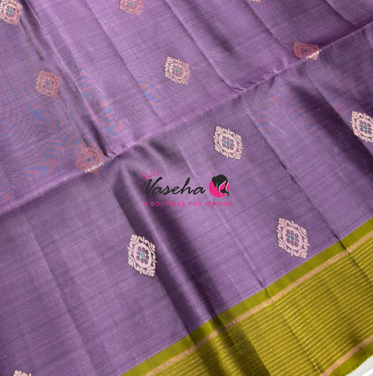 Half Mixed  Soft Silk Saree - (1.75 warp)Lavender & Green  - VVPSS090