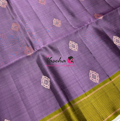 Half Mixed  Soft Silk Saree - (1.75 warp)Lavender & Green  - VVPSS090