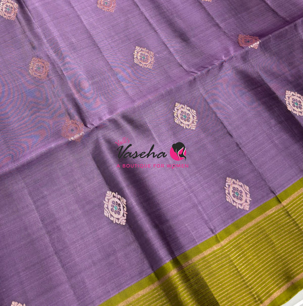 Half Mixed  Soft Silk Saree - (1.75 warp)Lavender & Green  - VVPSS090