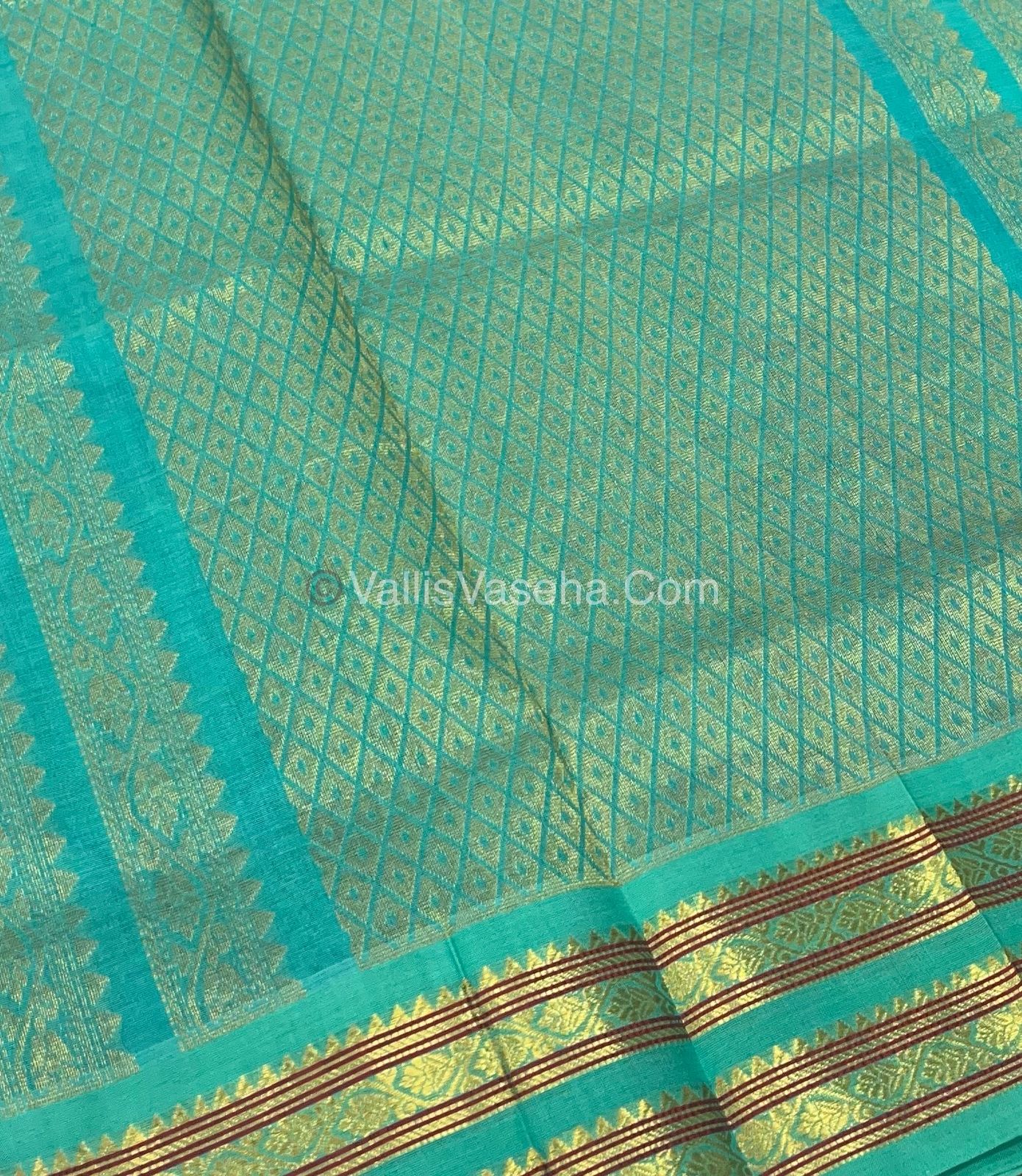 Pure Korvai Silk Cotton - Lavender with Turquoise Blue - VVKSC025