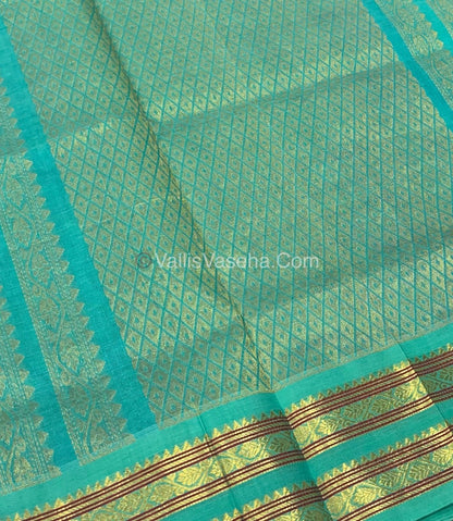 Pure Korvai Silk Cotton - Lavender with Turquoise Blue - VVKSC025
