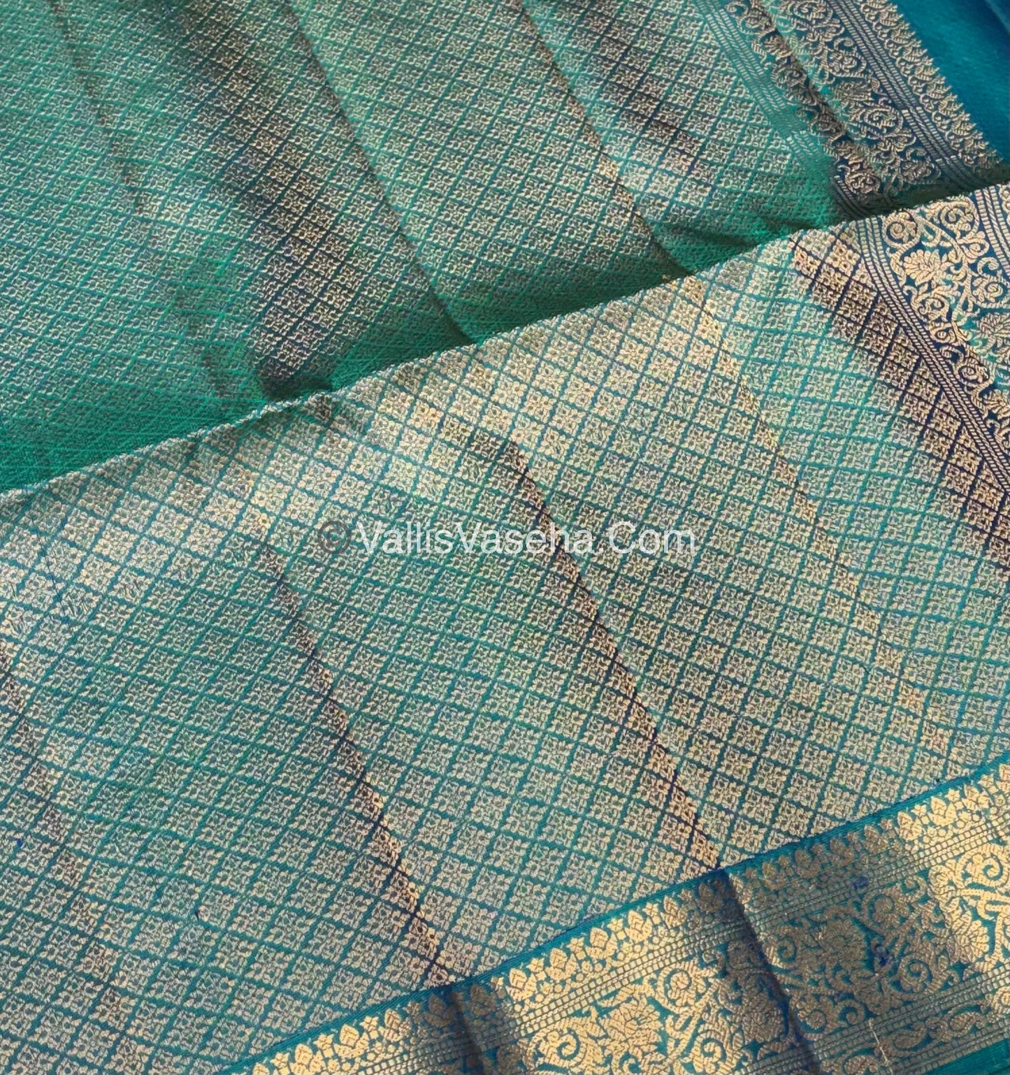 Pure Soft Silk Saree - Kanchi Border - Peacock Blueish Green Shade - VVPSS033