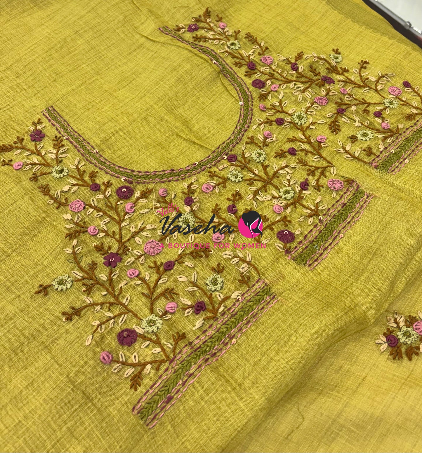 French Knot - Linen Tissue Saree  - Heavy Work Blouse - VVLFN020