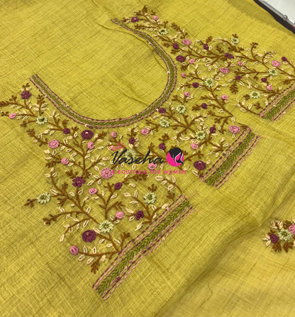 French Knot - Linen Tissue Saree  - Heavy Work Blouse - VVLFN020