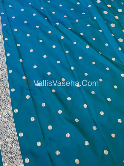 Semi Soft Silk - Deer Butta Border - Peacock Blue Shade -VVSSS017